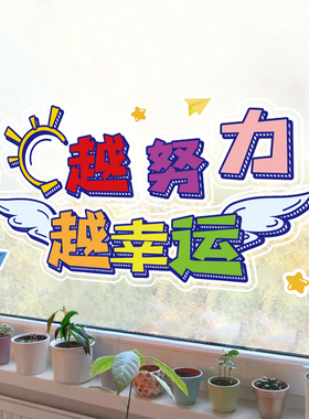 开学励志墙贴画教室橱窗装饰贴纸幼儿园机构卡通玻璃门静电贴自粘