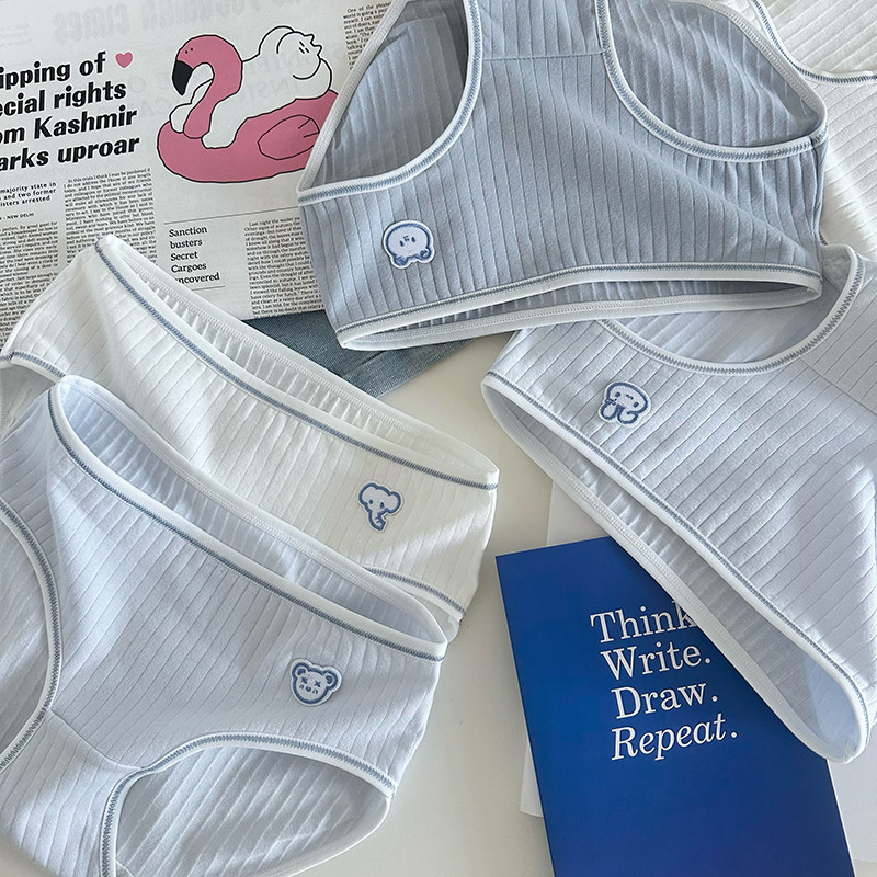 春夏款纯棉内裤女士中腰清新蓝白简约透气全棉裆少女学生三角短裤