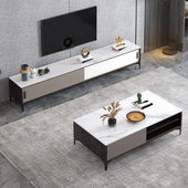 意式 边柜电视机柜茶几组合 极简电视柜小户型地柜大理石茶几意式