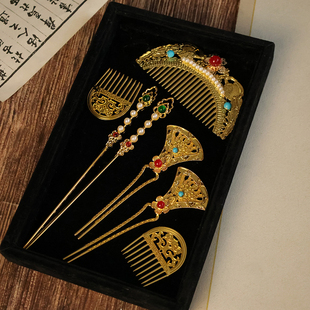 唐风金色发簪复原仕女图发钗掩鬓头饰古风汉服富贵妆造小套装配饰