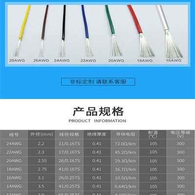 UL1015 22/20/18/16/14/12/10/8/6AWG电子线 信号线 导线 散卖