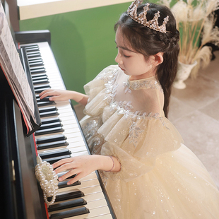 女童晚礼服公主裙轻奢小众高端花童婚礼纱儿童主持人钢琴演奏服装