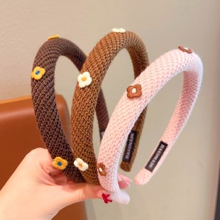森系女童针织花朵头箍2025春季新款小女孩不勒头发捆头饰洗脸发箍