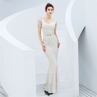 晚礼服女2024新款高贵宴会气质优雅女神范长款亮片显瘦鱼尾连衣裙