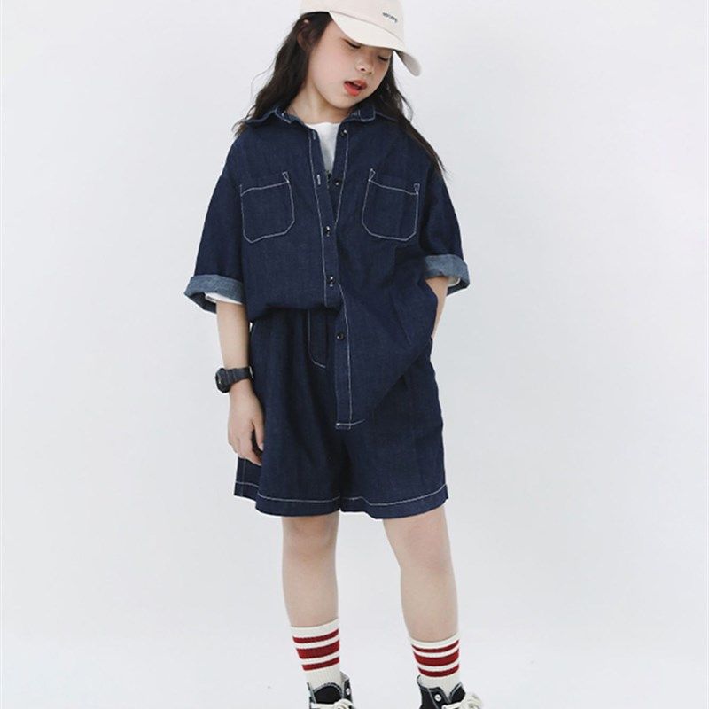 童装女童牛仔套装2024夏装新款中大童短袖短裤休闲宽松衬衫两件套,童装/婴儿装/亲子装,儿童牛仔裤,淘宝优惠券,粉丝福利购,淘宝优惠卷