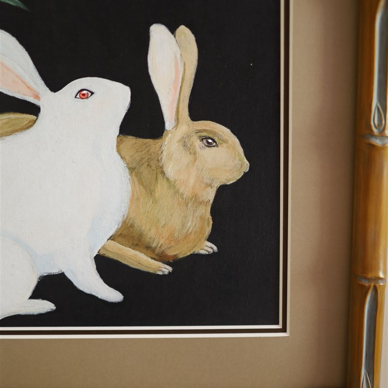 古与美学 纯手绘【双兔报竹】新中式装饰画客厅挂画沙发牀头挂画