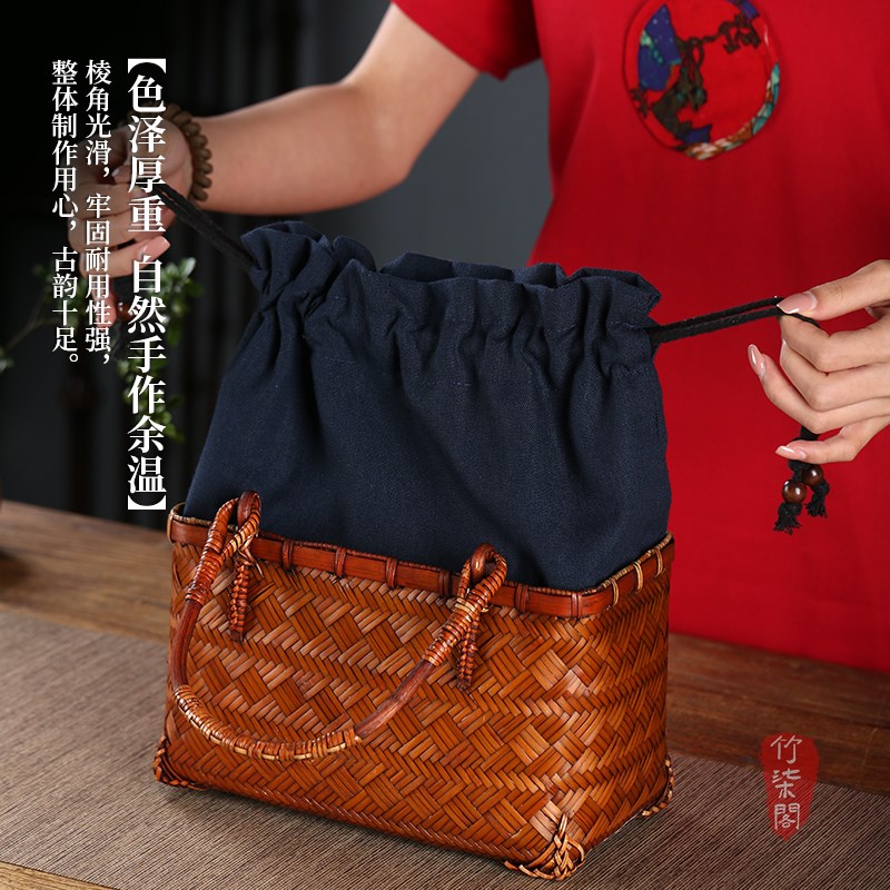 竹柒阁中式大漆手工竹编包手提包收纳挎包日式编织复古配旗袍女包
