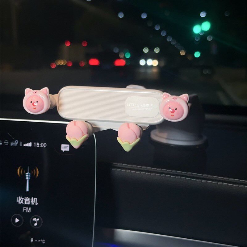 车载手机支架可爱海狸卡通多功能出风口装饰导航车用重力支撑架女