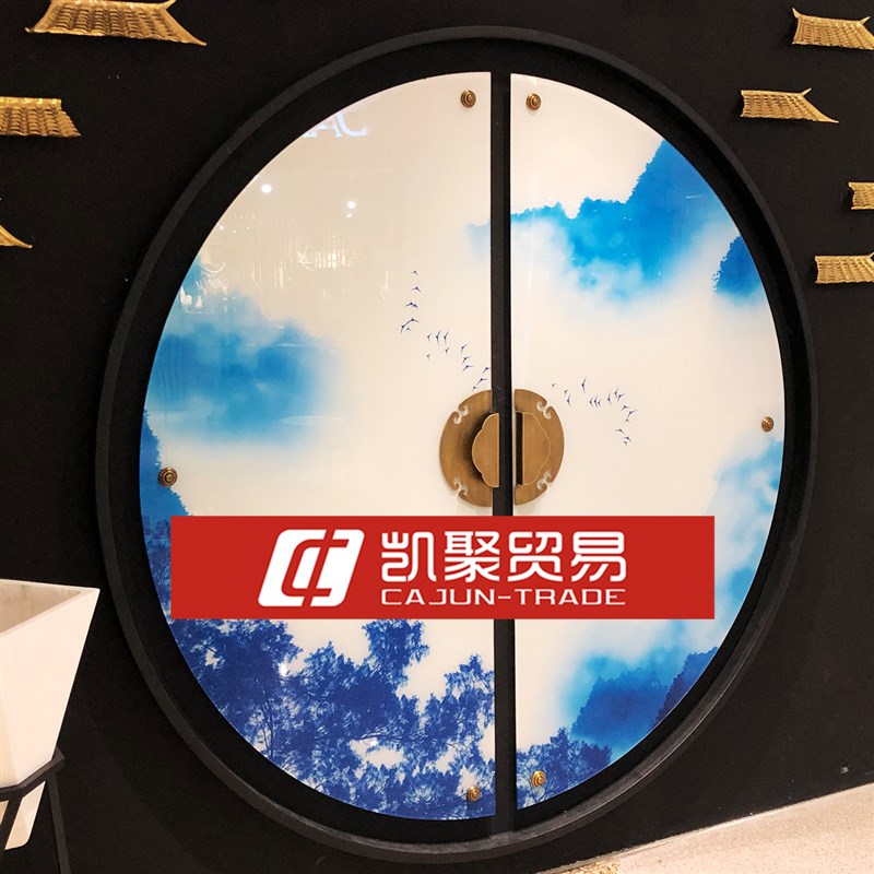 艺术玻璃入户屏风隔断简约风格客厅玄关钢化磨砂天花背景墙抽象