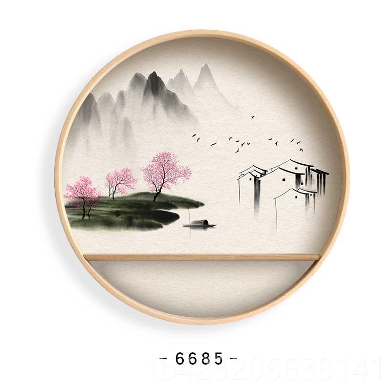 正品新中入户玄关装饰画式对墙背景墙正的日式圆形挂件禅意茶画室图片
