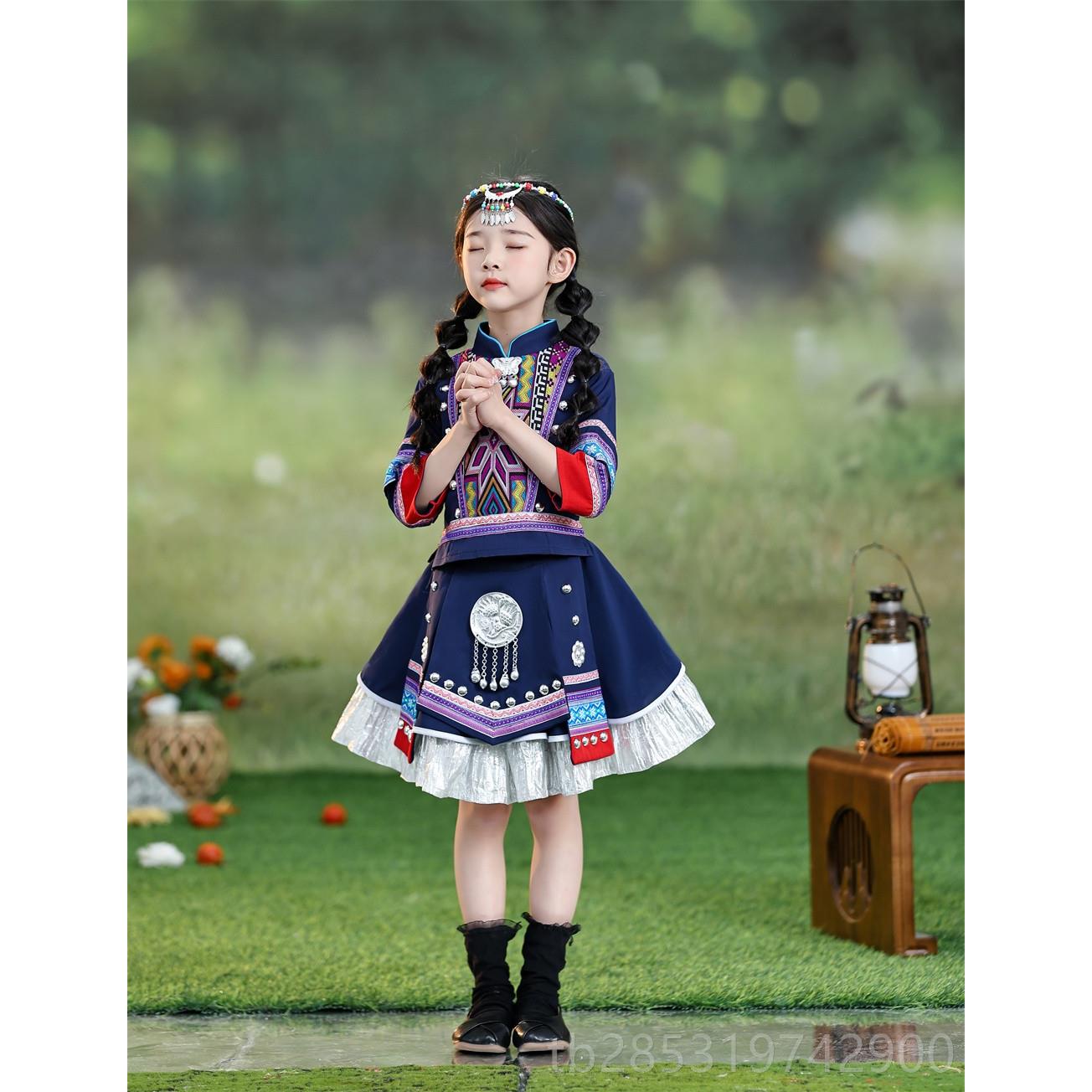 正品新款少景数族颇族演出装表演服饰儿民童舞蹈合唱男女童短服裙
