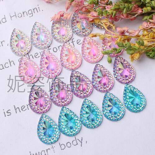 平底尖面水滴树脂钻10x14mm彩AB100颗手工DIY服装饰品眉心贴配件