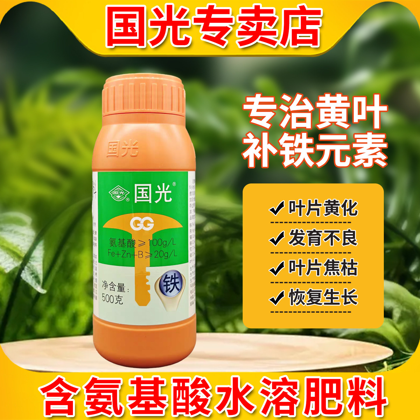 国光氨基酸螯合铁硫酸亚铁栀子花绣球果树花卉黄化症水溶肥叶面肥
