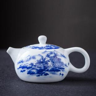 白瓷山水泡茶壶水壶家用茶具家用 青花瓷陶瓷茶壶单壶功夫茶具套装