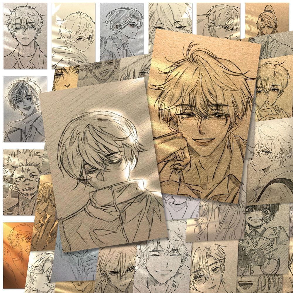 126张少年素描临摹贴纸氛围线稿绘画创意个性美术生学习笔记本diy