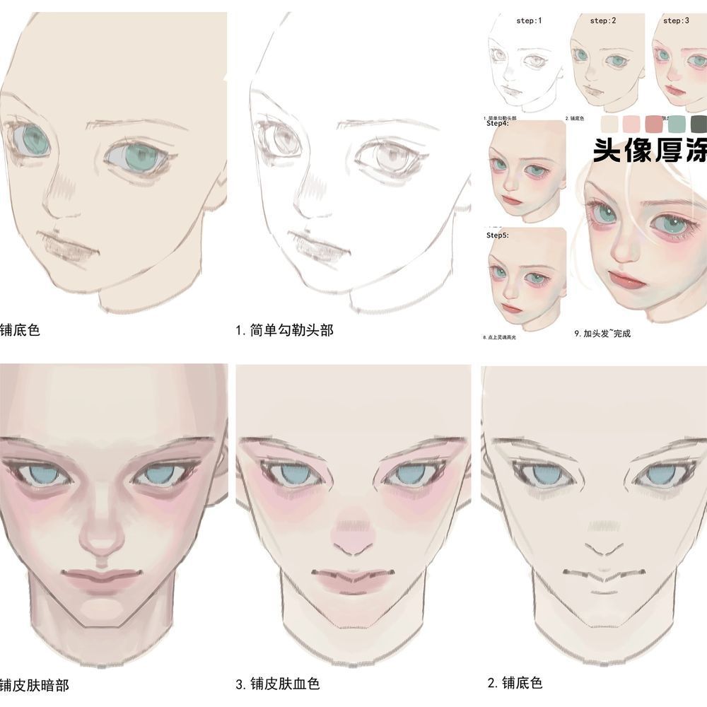 188张 头像厚涂教程绘画板绘学习diy手账水杯笔记本装饰防水贴画