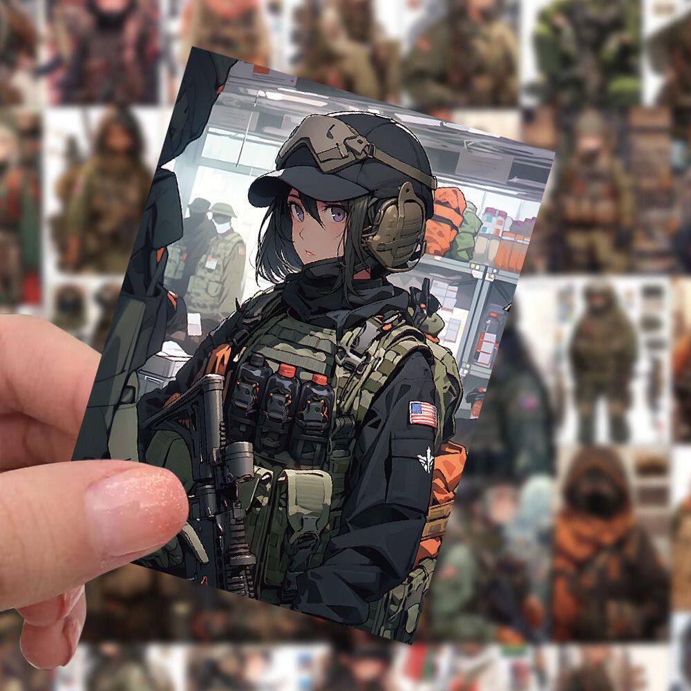 120张动漫迷彩装少女军贴纸ins风高颜值涂鸦装饰手机手账贴画自粘