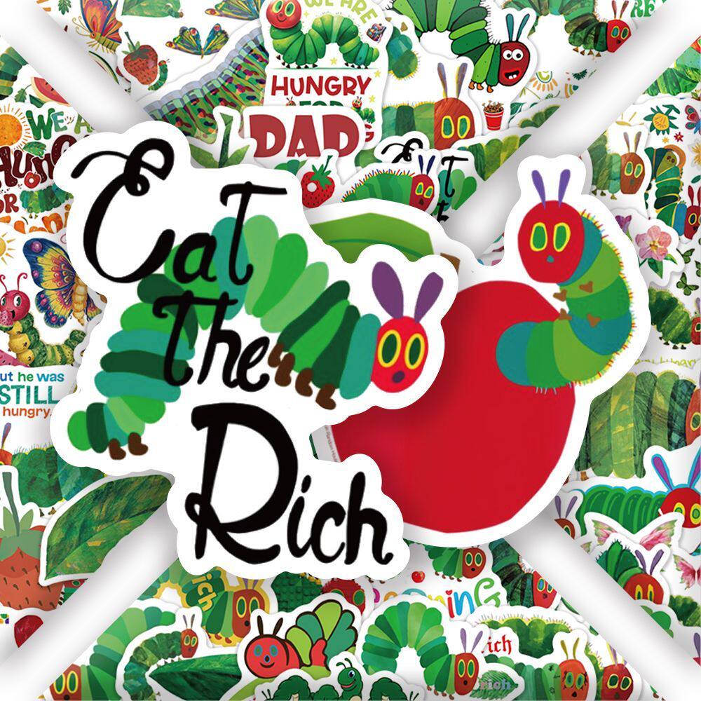 150张毛毛虫贴纸卡通毛毛虫创意贴纸涂鸦DIY可爱装饰手账水杯贴画