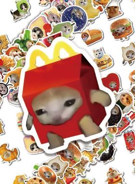 150张搞怪食物猫meme贴纸可爱小猫猫咪爆款沙雕手机桌面防水贴画