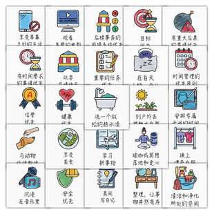 192张日常生活贴纸每日作息代办任务图标卡通小图案diy装饰手账贴