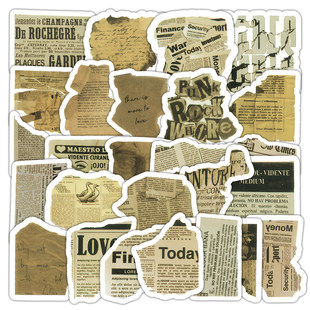 104张碎片文字贴纸美式 饰手账素材防水小贴画 复古报纸diy文艺装