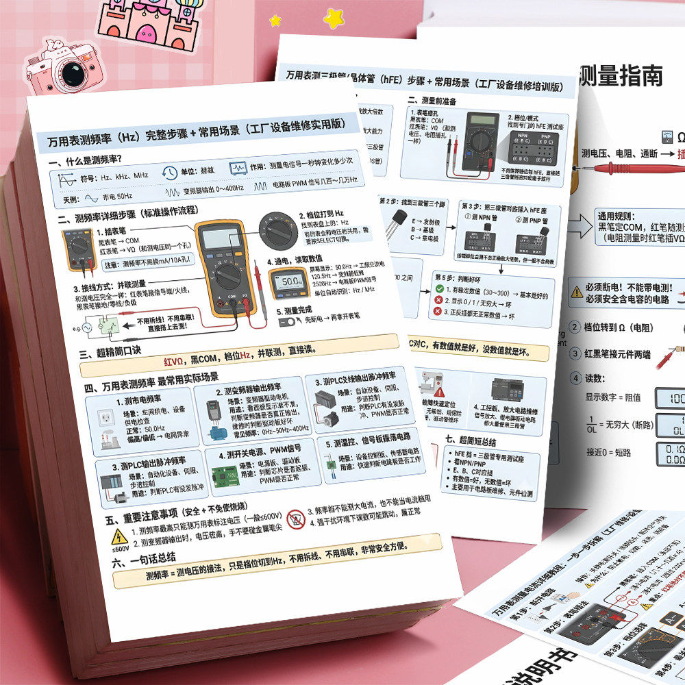 万用表电工知识贴纸零基础学习电压和电阻知识使用指南DIY自粘贴