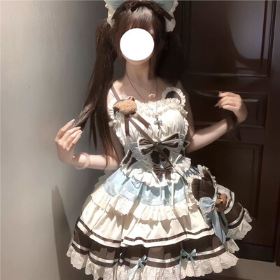 桔梗house初恋小熊少女小偶像感薄巧杏粉小熊Lolita主题蓬蓬裙