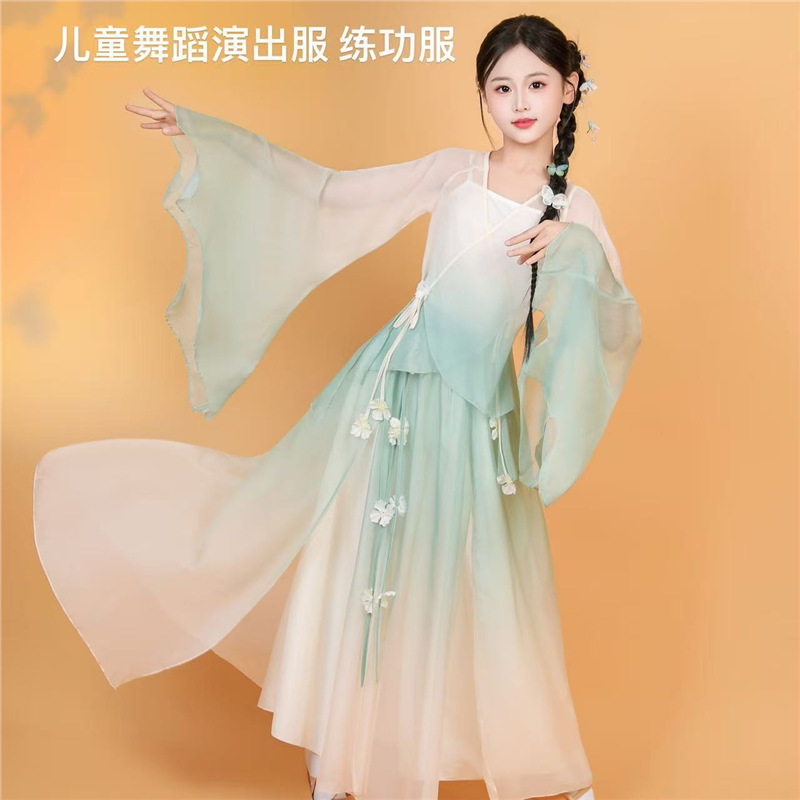 儿童古典舞古风飘逸仙气裙裤渐变纱衣身韵新款练功表演演出服