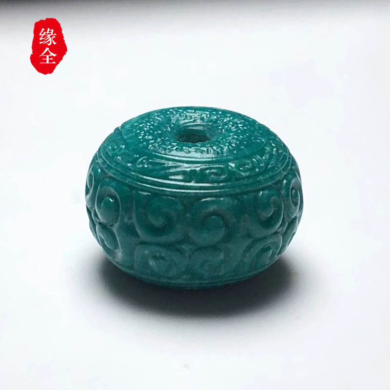 缘全原矿绿松石配珠高瓷蓝玉化A料回纹鼓珠墩子吊坠项链手串隔珠