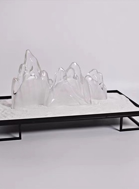 新中式样板房透明假山p摆件酒店家居客厅软装饰品玄关景观禅意摆