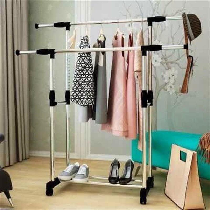 折叠晾衣架室内伸缩落地式凉衣杆不锈钢卧室双杆式阳台单杆晾衣杆