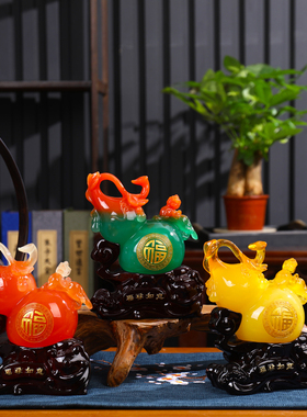 招财福禄摆件树脂葫芦工艺品风水镇E宅客厅家居装饰品玄关酒柜摆