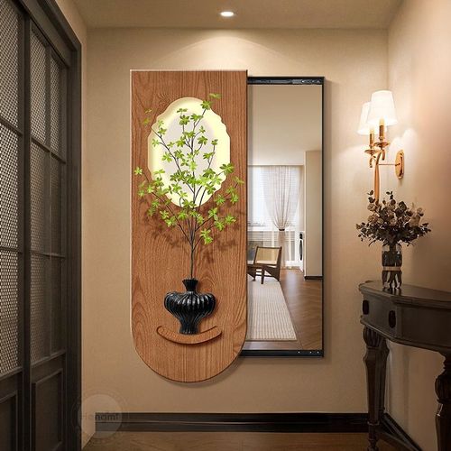 中古风推拉暗藏隐藏式全身镜挂画穿衣镜装饰画玄关法式美拉德镜子