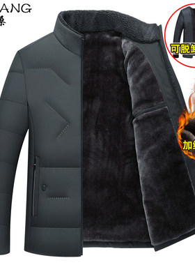 冬季中年棉衣g男装加绒加厚老人棉袄爸爸外套棉服50岁可脱卸内胆