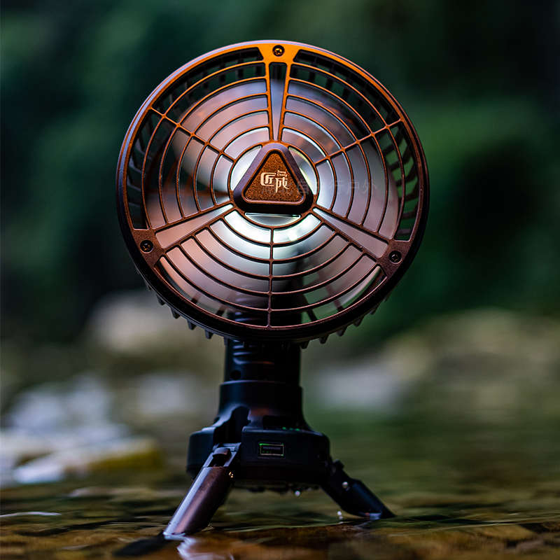 匠成二代户外摇头k风扇露营野炊钓鱼便携风扇带灯充电桌面小型风