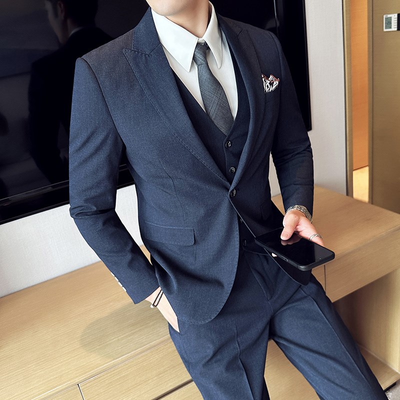 高级感西服套装男新郎结婚礼服修身正装韩K版英伦帅气休Z闲西装外