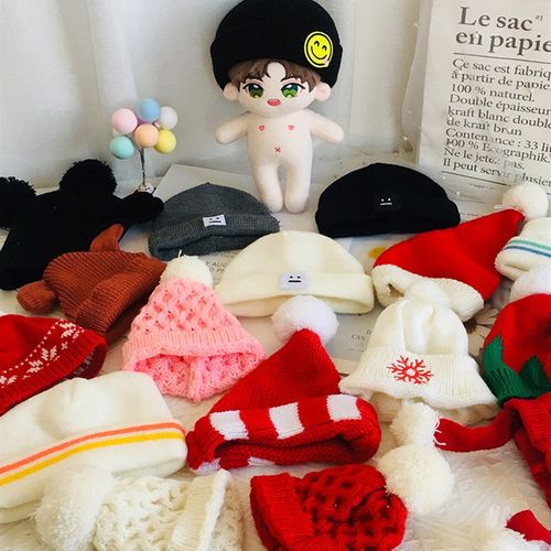 棉花娃娃衣服秋冬帽子20cm娃衣玩偶公仔耶诞过年服装小配饰毛线帽