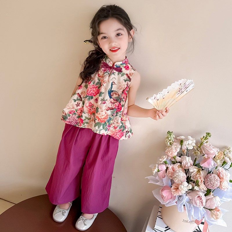 女童新中式国风套装2025夏季新款碎花夏装儿童阔腿裤女宝宝两件套,童装/婴儿装/亲子装,套装,淘宝优惠券,粉丝福利购,淘宝优惠卷
