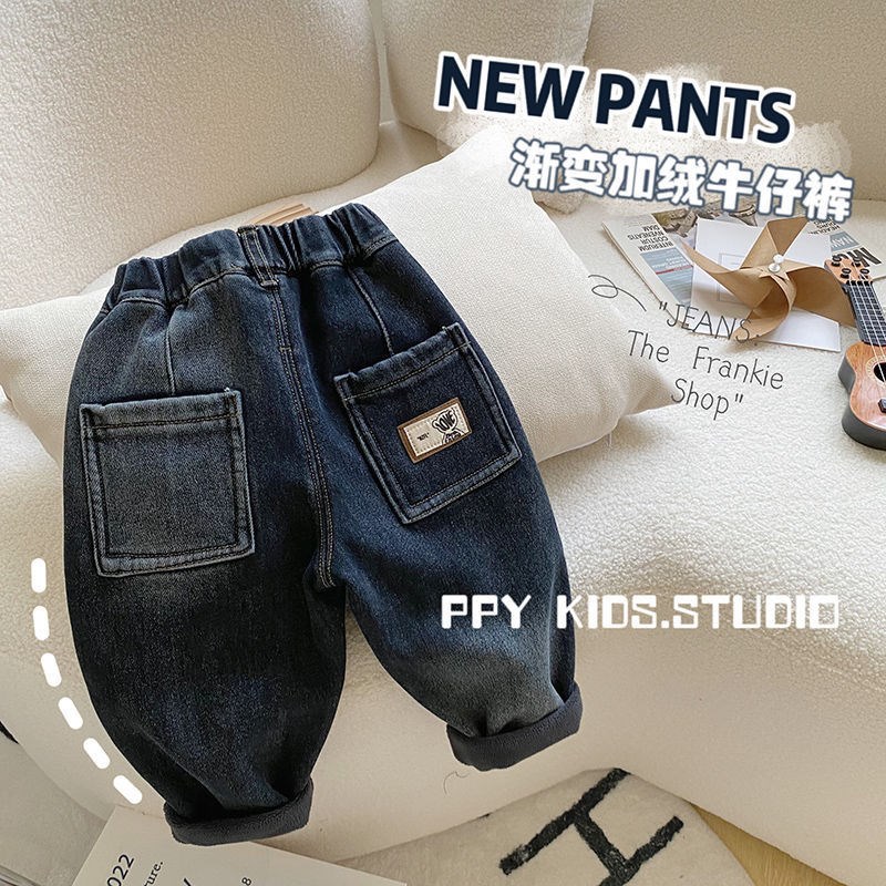 男童牛仔裤冬季冬装新款童装炸街长裤宝宝秋冬Q加绒儿童保暖裤子