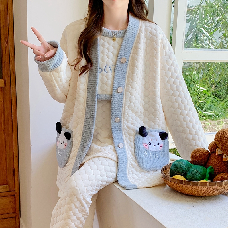 三件套月子服秋冬季纯棉产後哺乳B哺乳孕妇睡衣女冬款空气棉家居