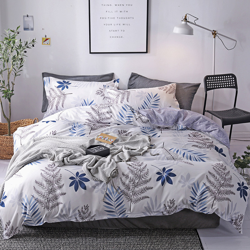 北欧田园美式绿植四件套 树叶单双人被套床单可订做床笠 叶叶私语