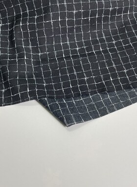 E675夏季黑底小方格印花雪纺布头 柔软垂坠透气连衣裙上衣Zdiy面