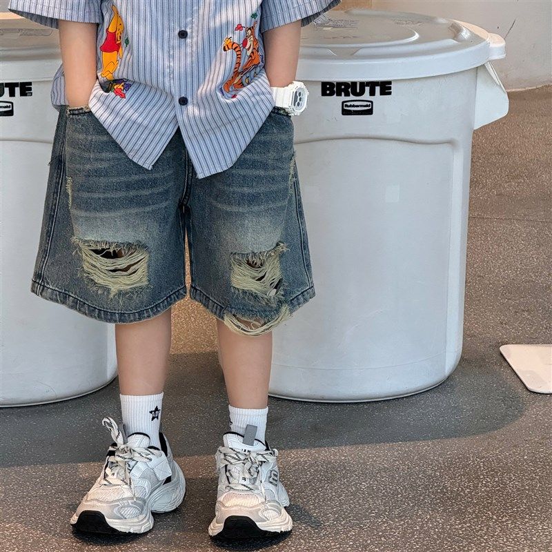 小杰家夏季新款韩版男童时尚百搭破洞美式做旧牛仔裤儿童短裤,童装/婴儿装/亲子装,儿童牛仔裤,淘宝优惠券,粉丝福利购,淘宝优惠卷