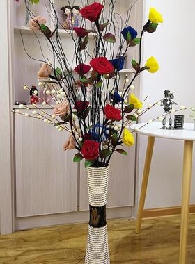 电视机旁边的摆设花客厅高w端摆花假花室内装饰干花家里落地真花