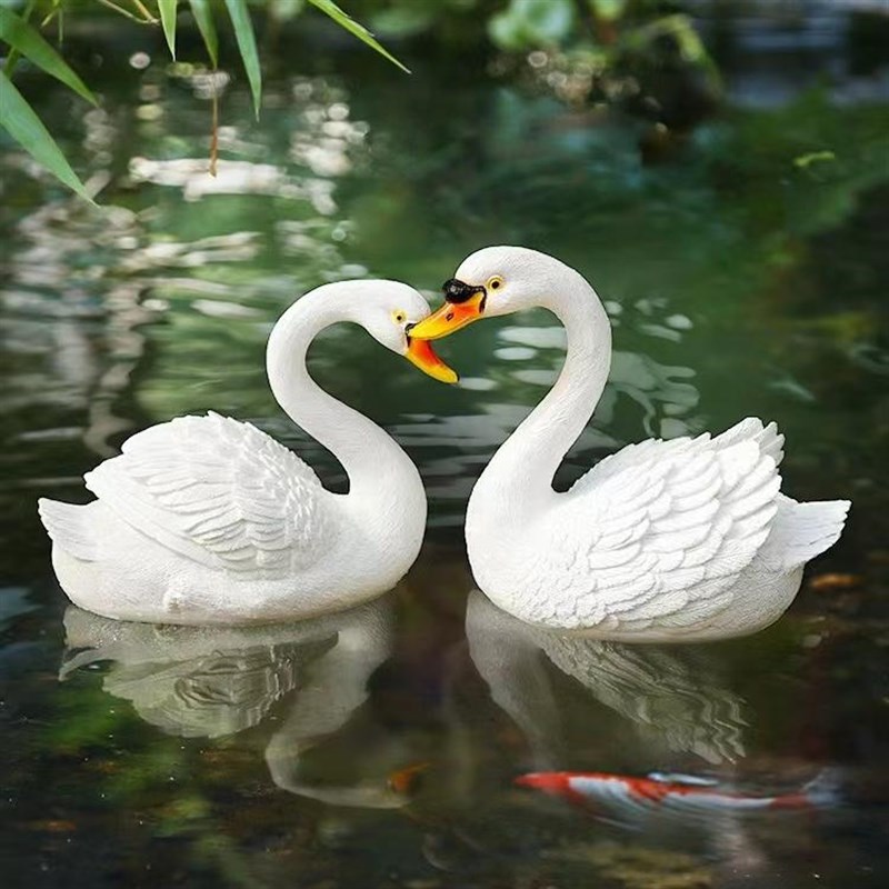 浮水天鹅装饰摆件花园假山鱼池造景户H外公园水池喷泉流水景观小