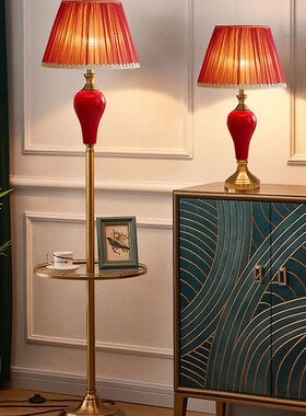 结婚台灯卧室床头灯婚房新娘陪嫁灯红色简约长明客厅新婚礼物立灯