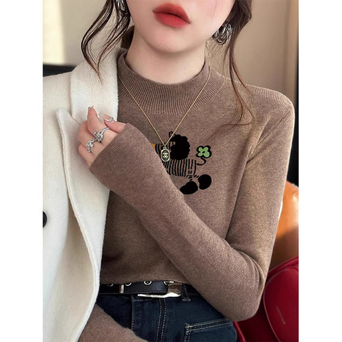 半高领打底衫女i秋冬内搭长袖软糯毛衣针织衫美式复古修身显瘦上