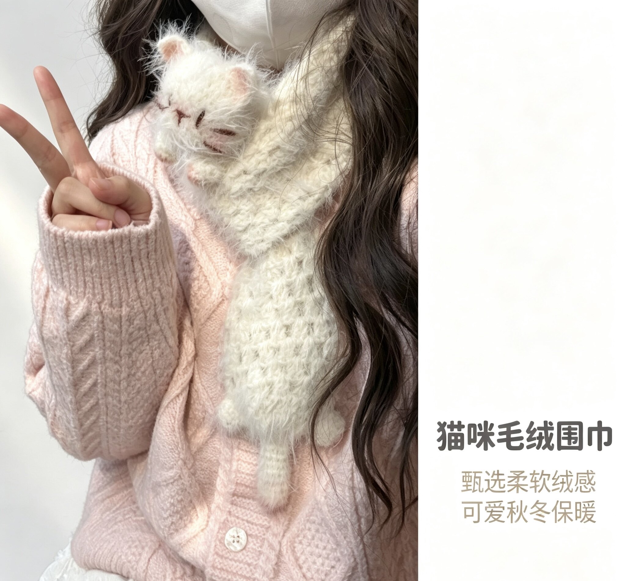 可爱暹罗猫围巾diy材料包毛线钩针钩织手工羊毛混纺送朋友围脖DIY