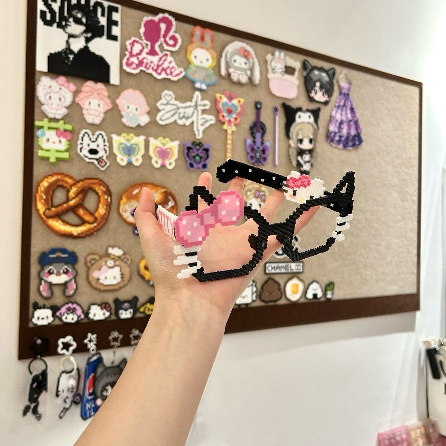 可爱蝴蝶结新款定制眼镜框架成品像素风图案diy