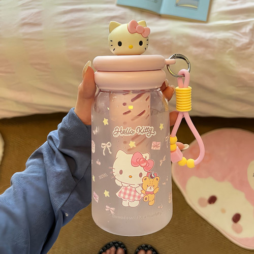 小猫咪图案新款可爱塑料杯水杯耐高温女生高颜值学生党吸管杯子
